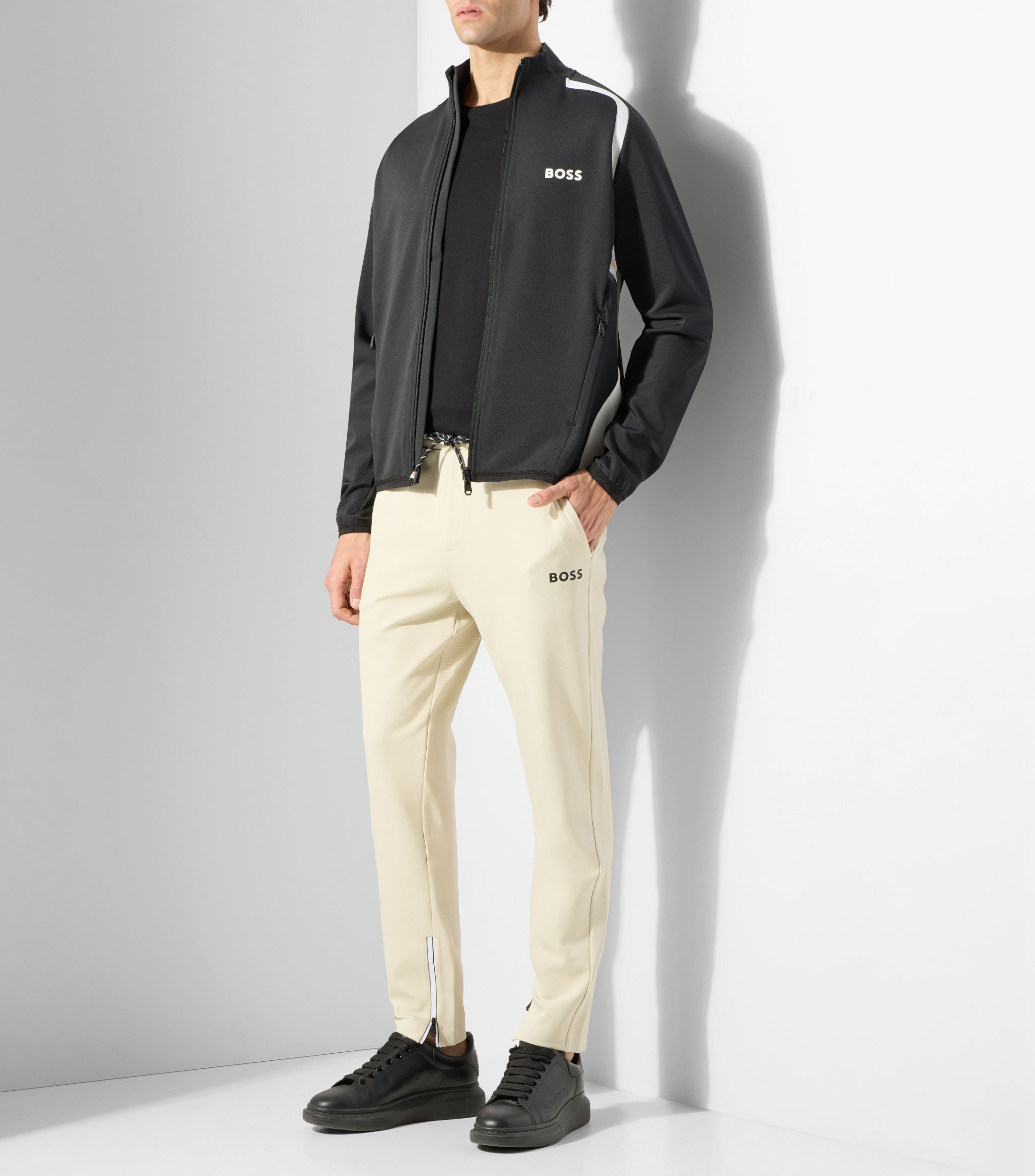 Pants Boss de chándal en tejido de gabardina elástico con cremalleras en los bajos Hombre